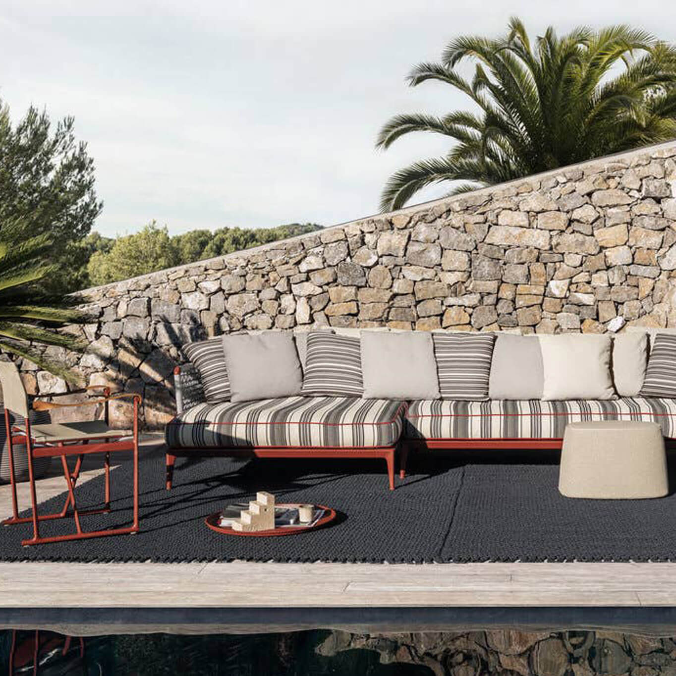 RIBES angulaire Jacquard Elisir rayures étroites bleu/corde B&B ITALIA