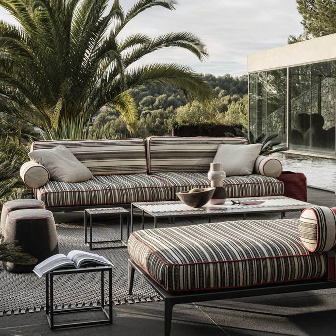 RIBES linéaire Jacquard Elisir rayures étroites noir/corde B&B ITALIA