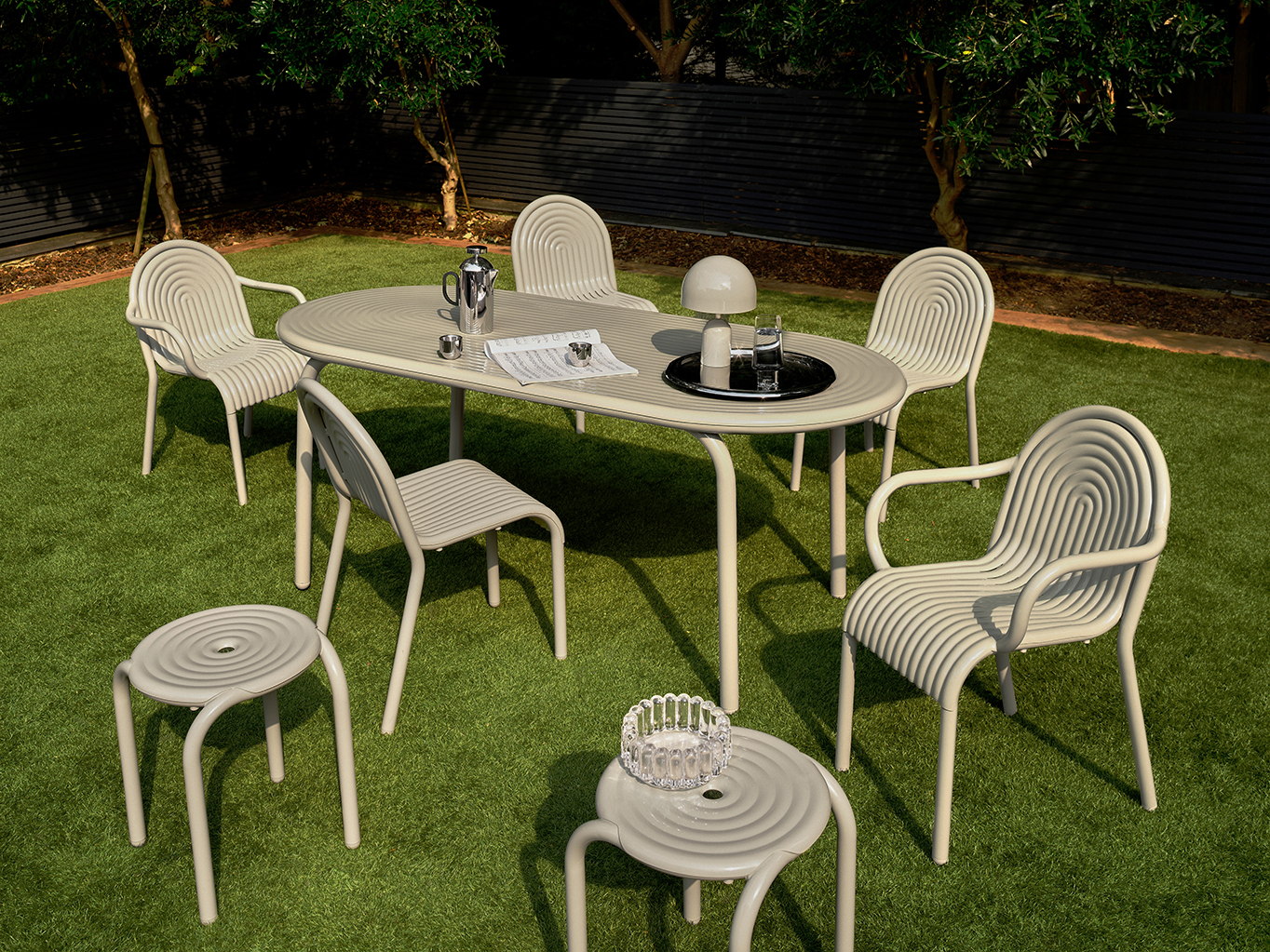 Outdoor Chair and Small Lounge Chair 01 Groove Arm Putty TOM DIXON