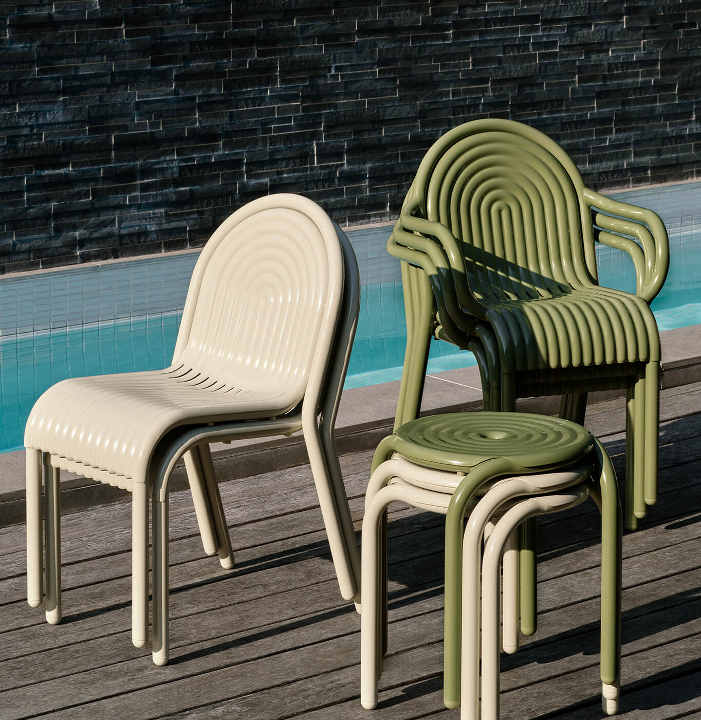 Outdoor Chair and Small Lounge Chair 01 Groove Arm Moss TOM DIXON