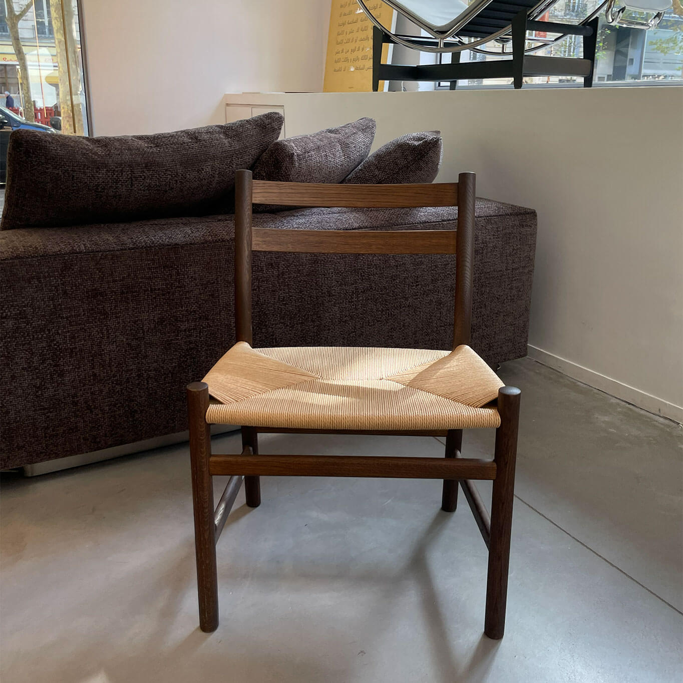 CH47 Chêne massif fumé huilé et corde naturelle de papier / coussin en Cuir sellier Cognac  CARL HANSEN