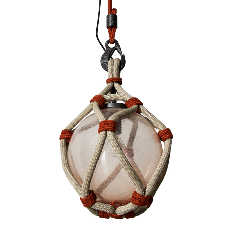 Luminaire extérieur Suspension BOLLICOSA NAUTILUS Ø 30 Verre rose transparent / nœuds rouille CASSINA