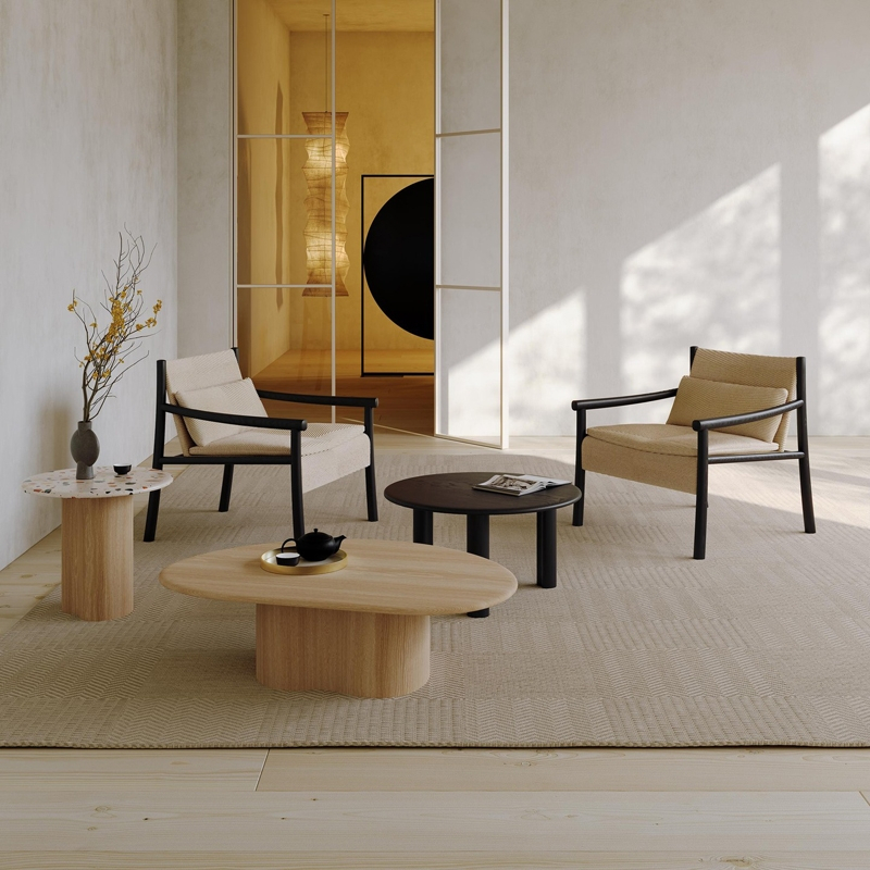 Table d'appoint guéridon GHIA Ø 50 pied central terrazzo Terrazzo foncé/ chêne ARPER