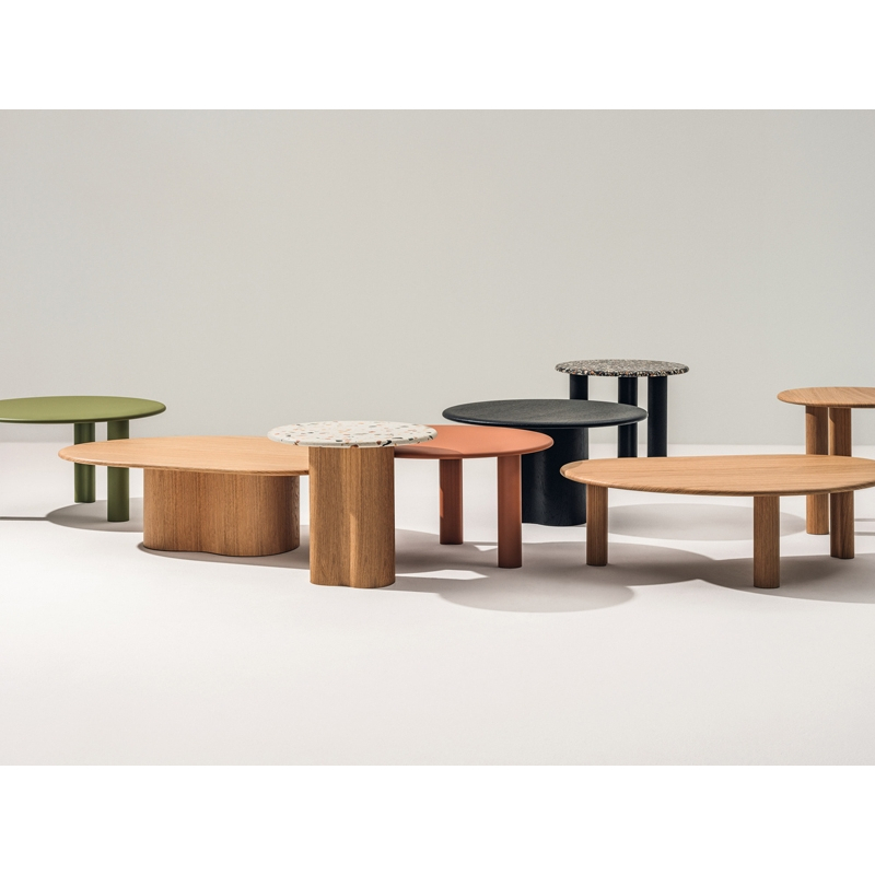 Table d'appoint guéridon GHIA Ø 50 pied central terrazzo Terrazzo clair/ chêne noir ARPER