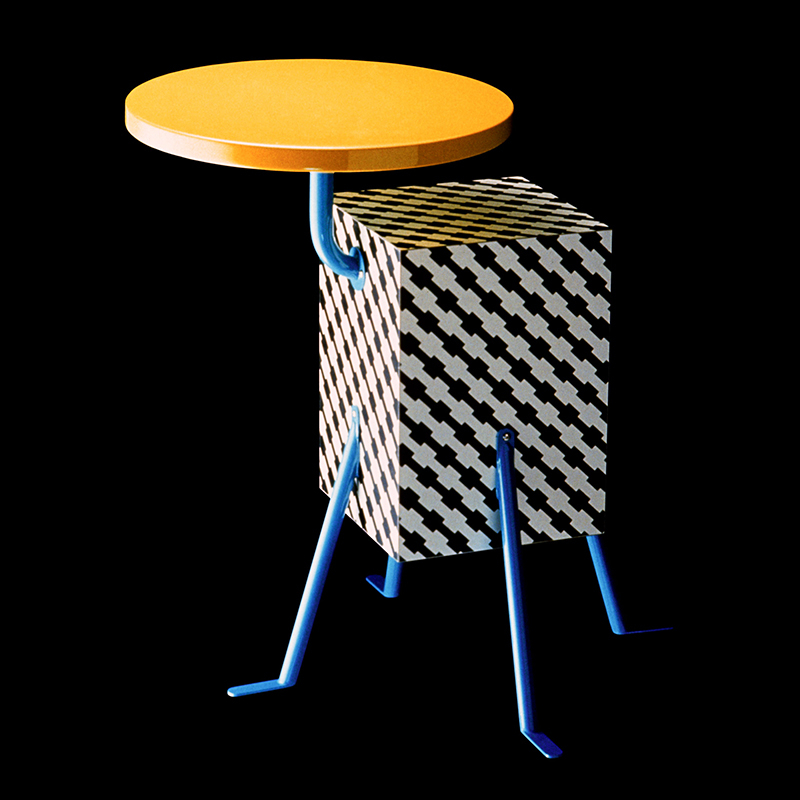 Table d'appoint guéridon KRISTALL Jaune et bleu MEMPHIS MILANO