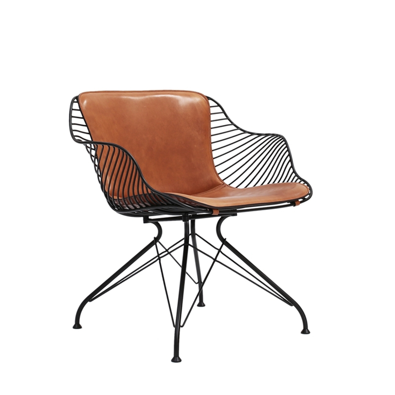 Fauteuil WIRE LOUNGE CHAIR Noir/Cuir Elegance whiskey OVERGAARD & DYRMAN