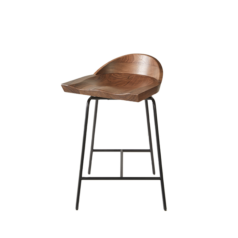 Tabouret haut SPINDLE dossier bas H 61 Noyer/ noir BASSAMFELLOWS