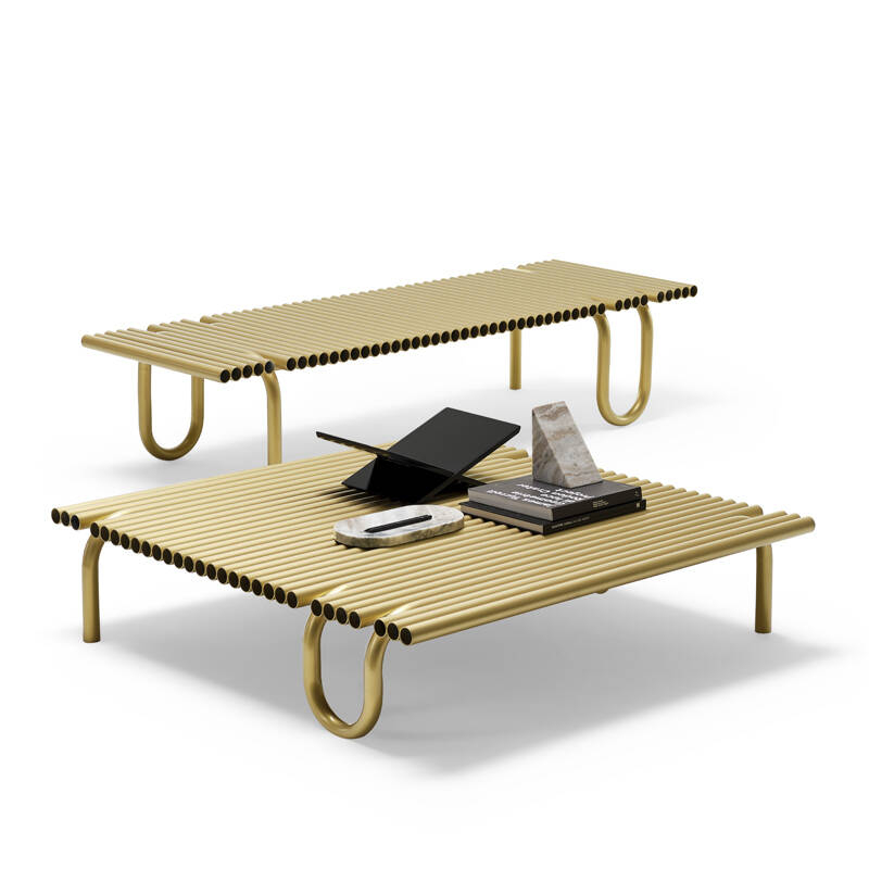 Table basse PIPELINES 112x112 Or MOGG