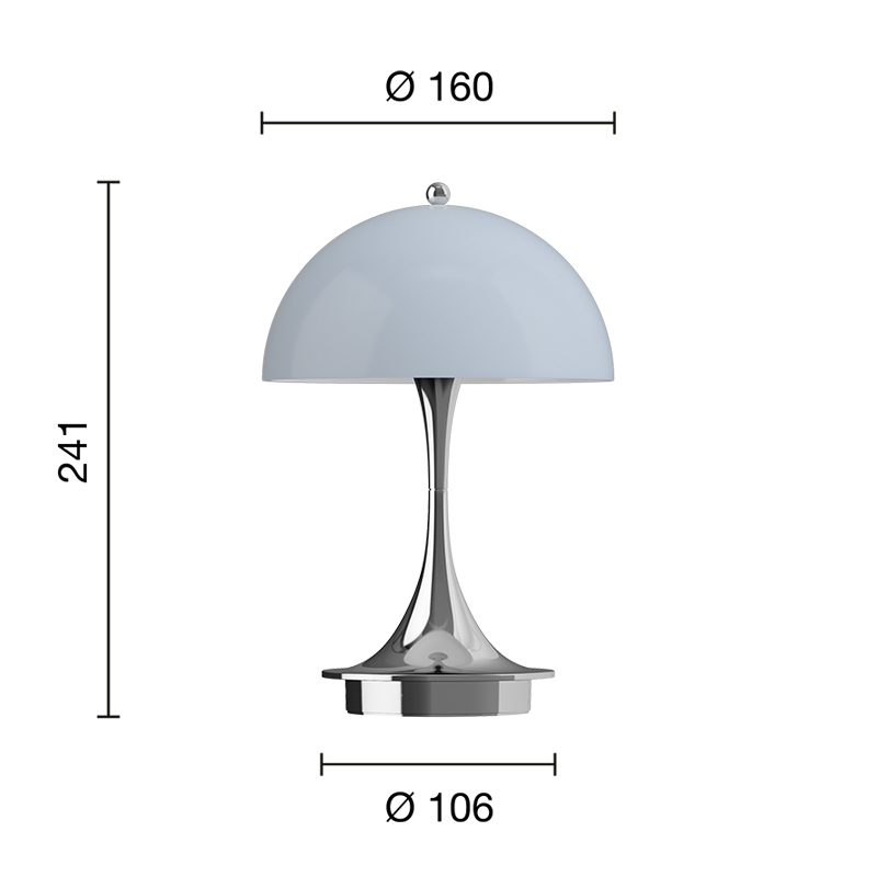 Lampe sans fil PANTHELLA 160 PORTABLE V3 Gris bleu opal/ chrome LOUIS POULSEN