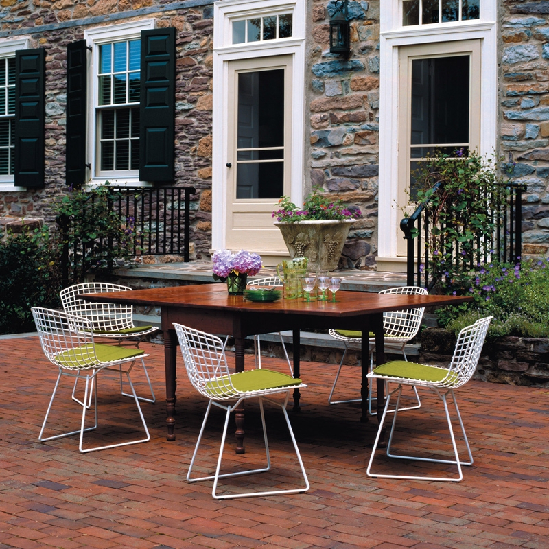 Chaise BERTOIA OUTDOOR avec galette d'assise Blanc KNOLL