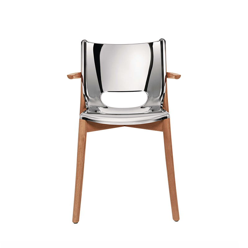 Chaise POÊLE avec accoudoirs Inox brillant/ hêtre brun ALESSI