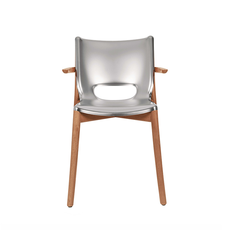 Chaise POÊLE avec accoudoirs Inox satiné/ hêtre brun ALESSI