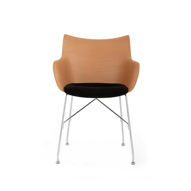 Chaise Q/WOOD assise tissu Bois clair/ chrome/ noir KARTELL