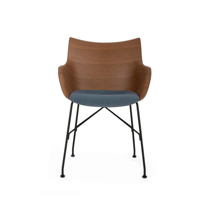 Chaise Q/WOOD assise tissu Bois foncé/ noir/ bleu clair KARTELL