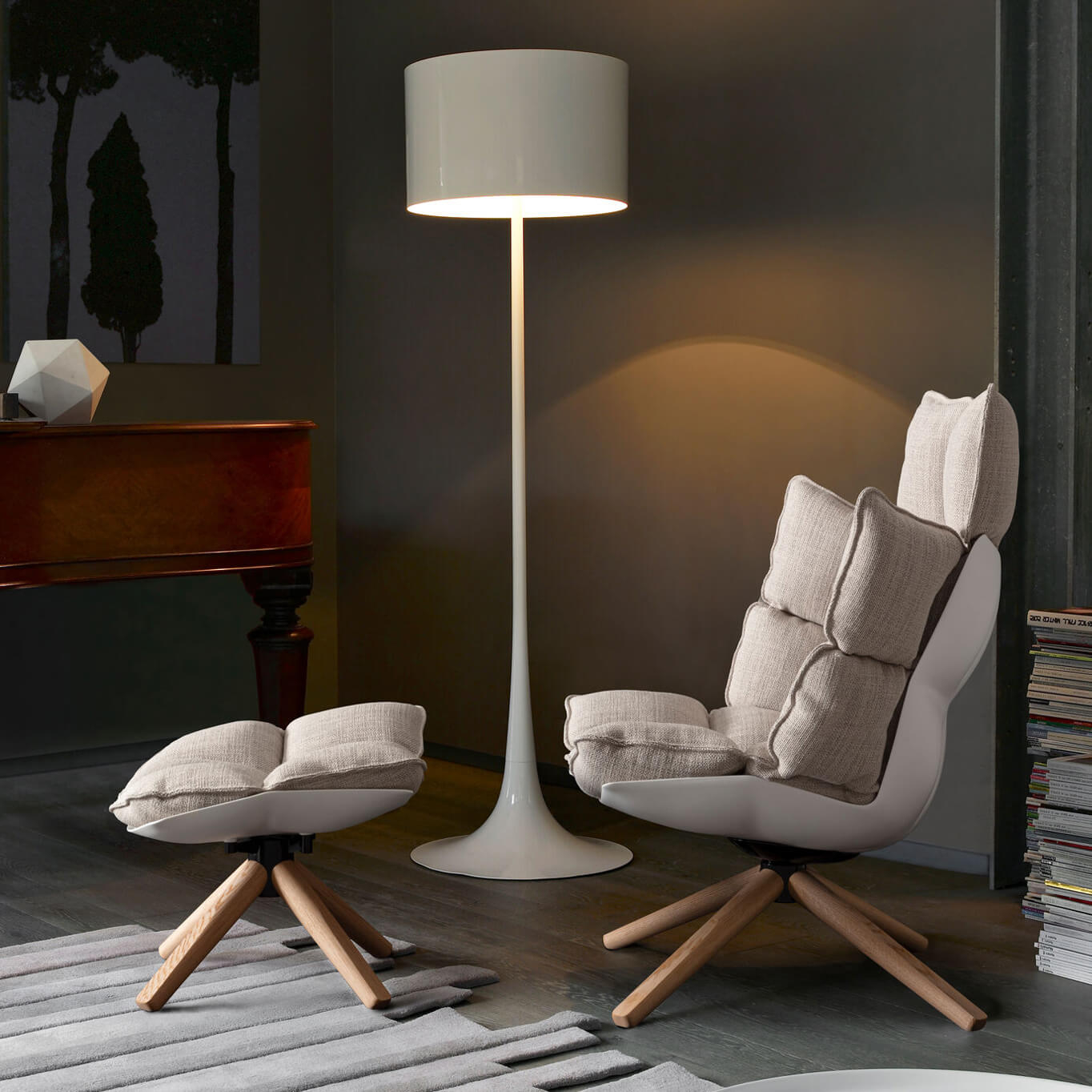 HUSK Haut avec repose-pieds Rattier Astro Corde B&B ITALIA