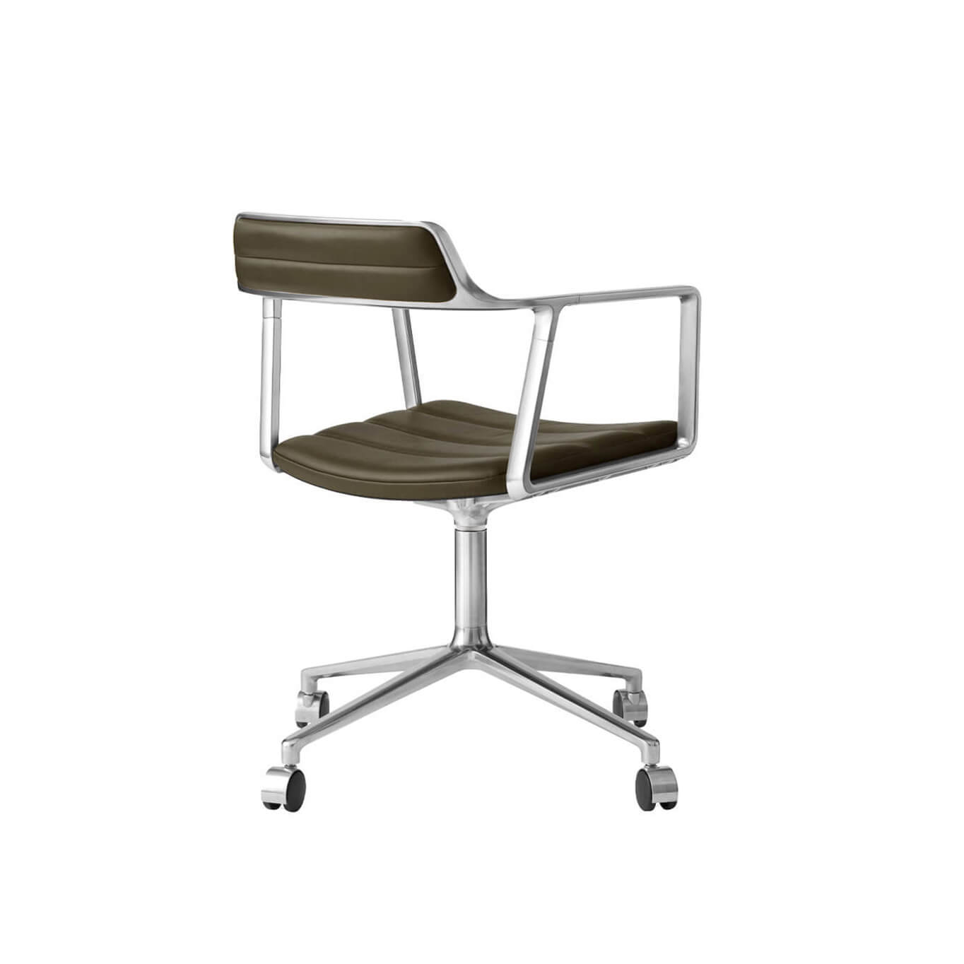 SWIVEL CHAIR 452 à roulettes Cuir vert Bosco / Aluminium poli VIPP