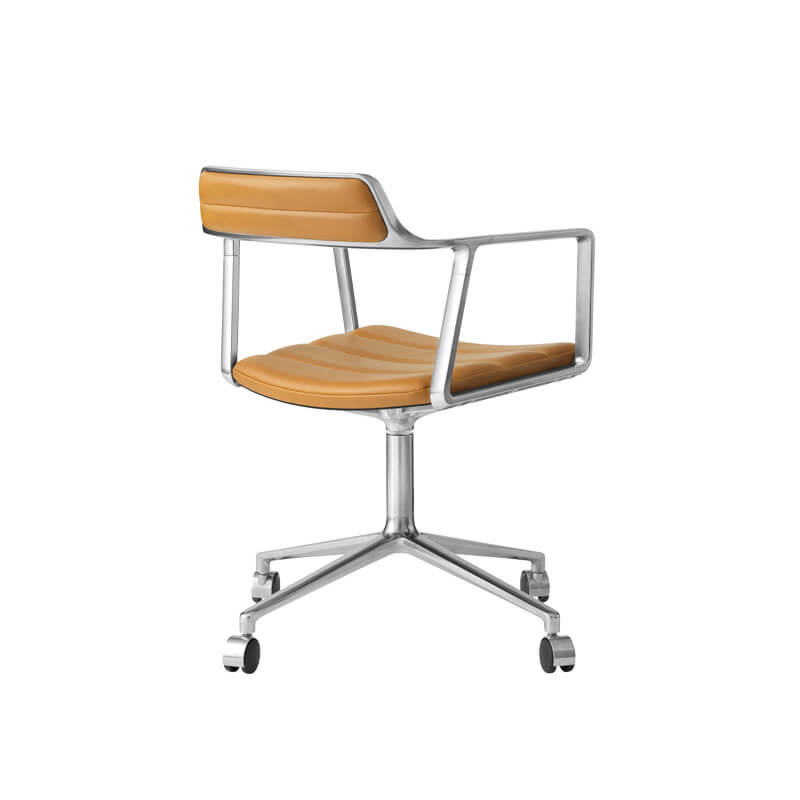 SWIVEL CHAIR 452 à roulettes Cuir camel / Aluminium poli VIPP