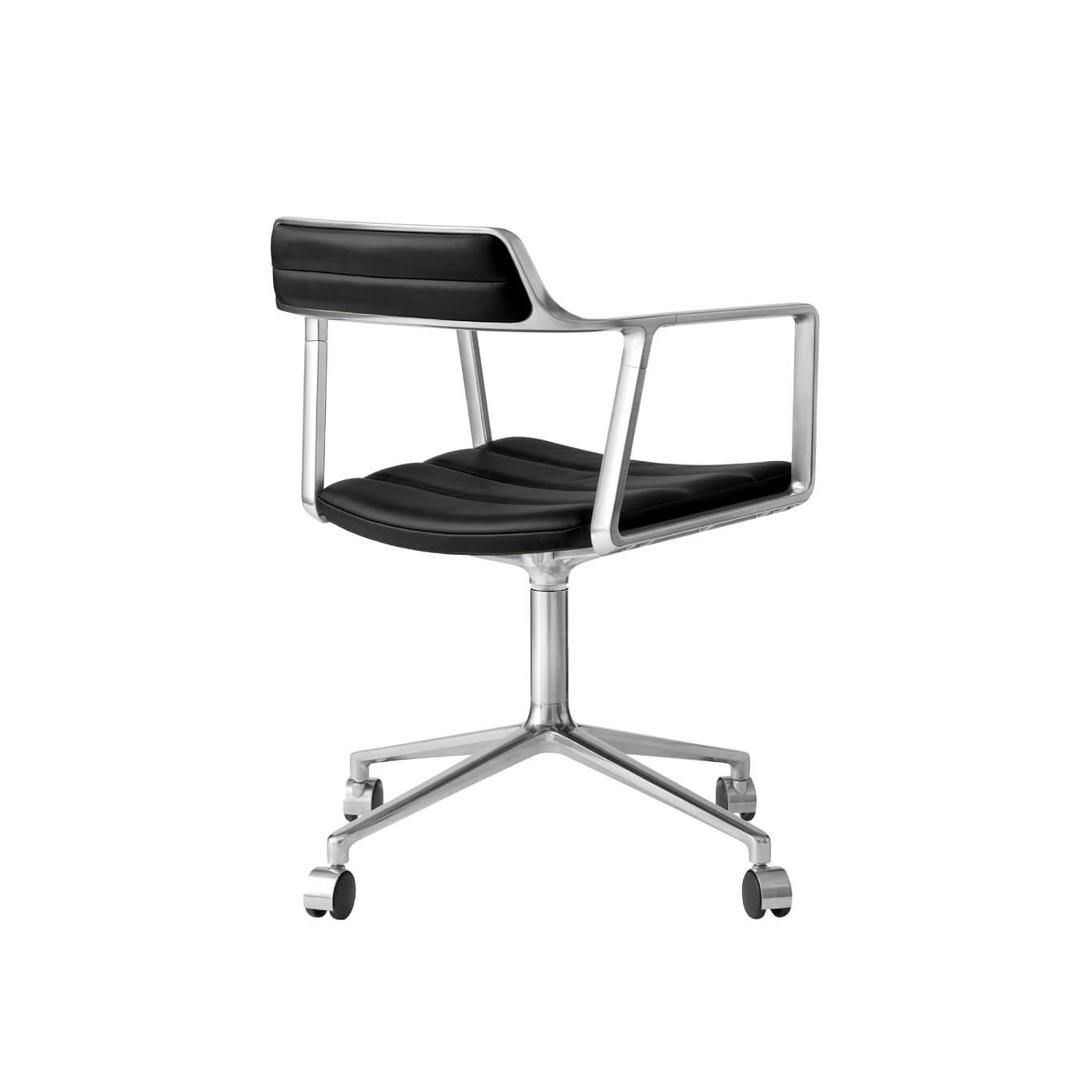 SWIVEL CHAIR 452 à roulettes Cuir noir / Aluminium poli VIPP