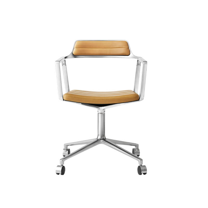 SWIVEL CHAIR 452 à roulettes Cuir camel / Aluminium poli VIPP