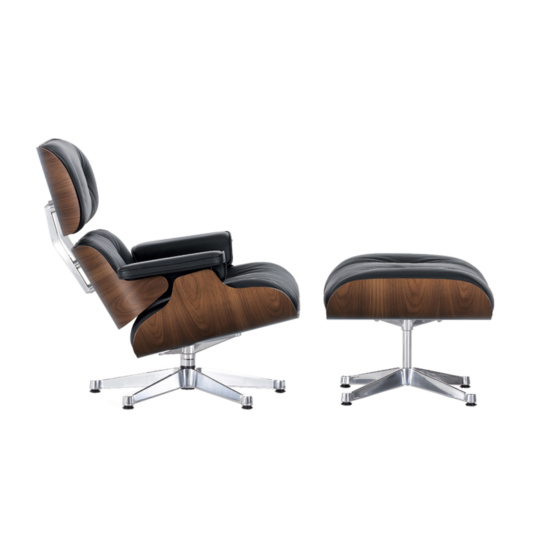 Fauteuil EAMES LOUNGE & OTTOMAN Cuir noir/ coque noyer pigmenté noir VITRA