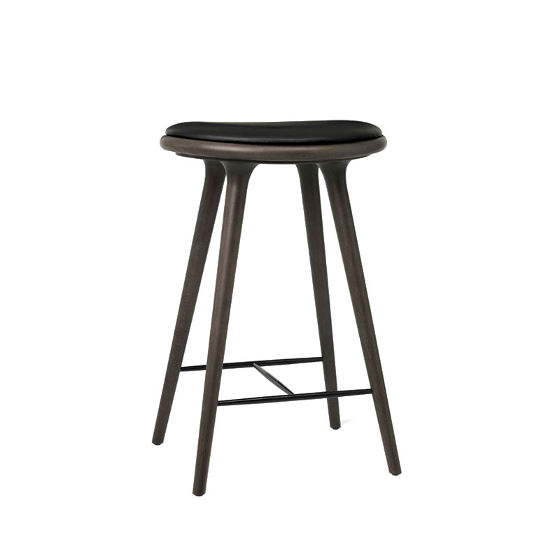 Tabouret haut HIGH STOOL Hêtre Sirka gris/ cuir noir MATER