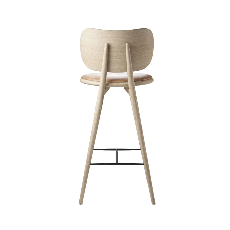 Tabouret haut HIGH STOOL BACKREST Chêne laque mate/ cuir naturel MATER