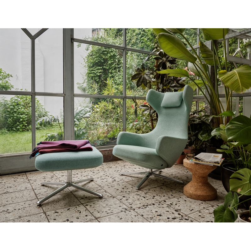 Fauteuil GRAND REPOS Dumet 27 bleu voilé/ vert émeraude VITRA