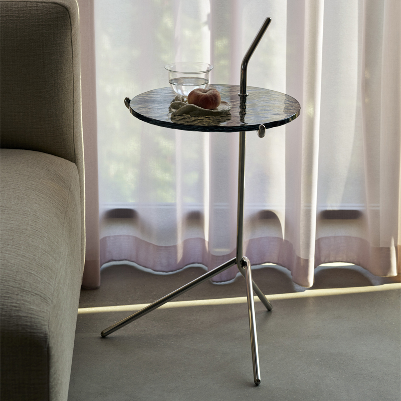 Table d'appoint guéridon HALTEN SH9 Verre fumé / Acier inoxydable AND TRADITION
