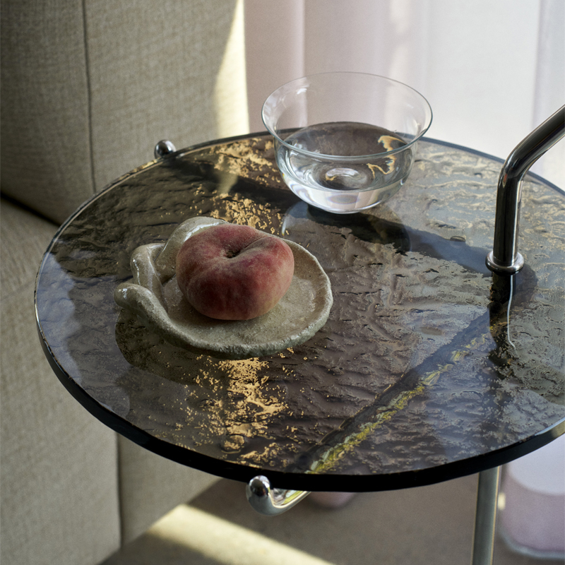 Table d'appoint guéridon HALTEN SH9 Verre fumé / Acier inoxydable AND TRADITION