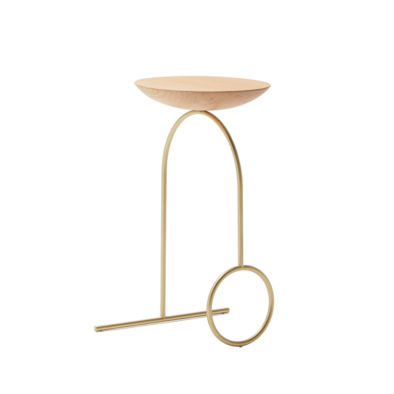 Table d'appoint guéridon GIRO Laiton / Chêne VICCARBE