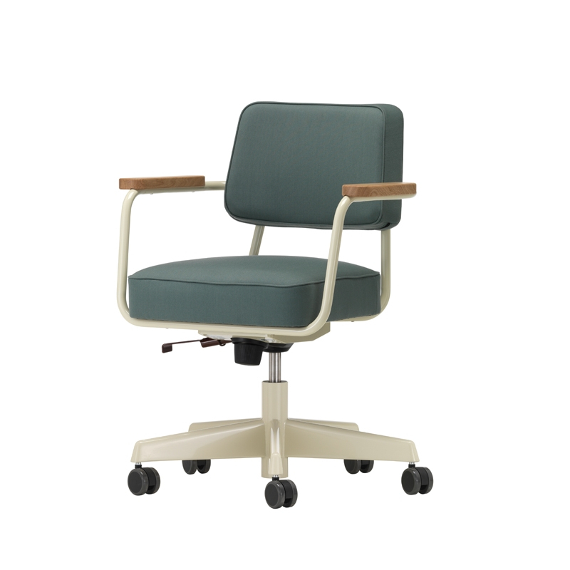 Fauteuil de bureau FAUTEUIL DIRECTION PIVOTANT Twill gris vert 17/ Prouvé Blanc Colombe VITRA
