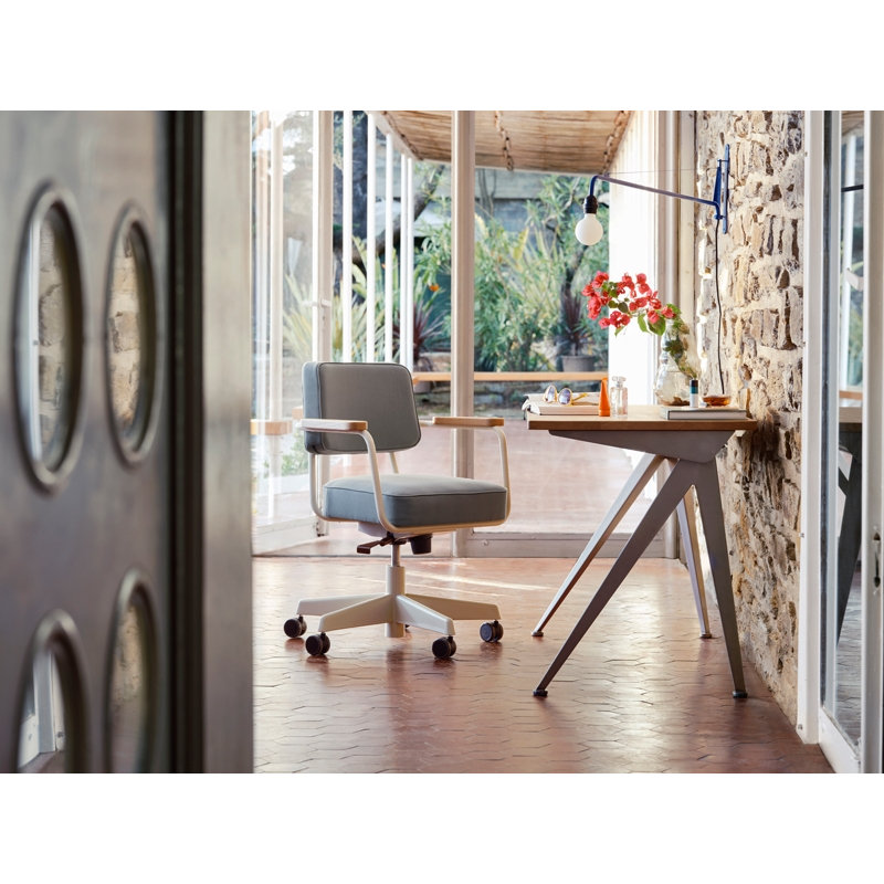 Fauteuil de bureau FAUTEUIL DIRECTION PIVOTANT Twill gris vert 17/ Prouvé Blanc Colombe VITRA