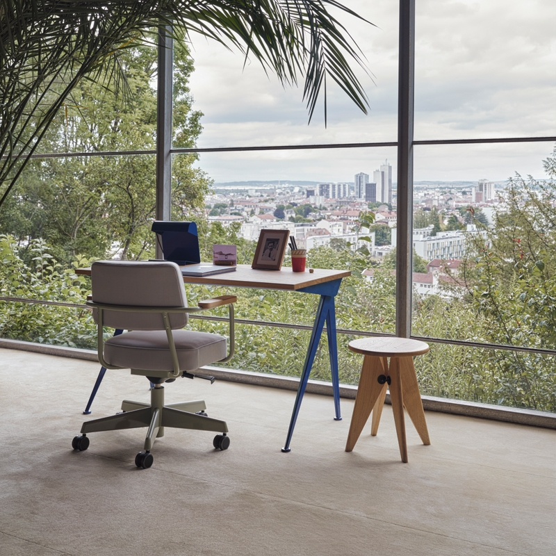 Fauteuil de bureau FAUTEUIL DIRECTION PIVOTANT Twill gris vert 17/ Prouvé Blanc Colombe VITRA