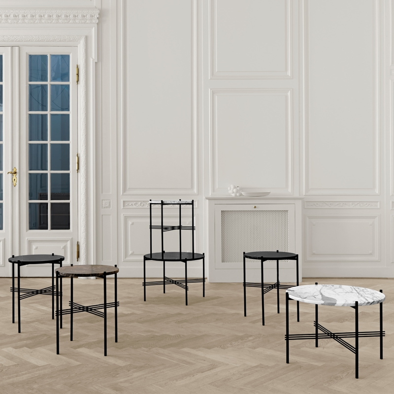 Table d'appoint guéridon TS SIDE Ø 40 Marbre Marquina noir GUBI