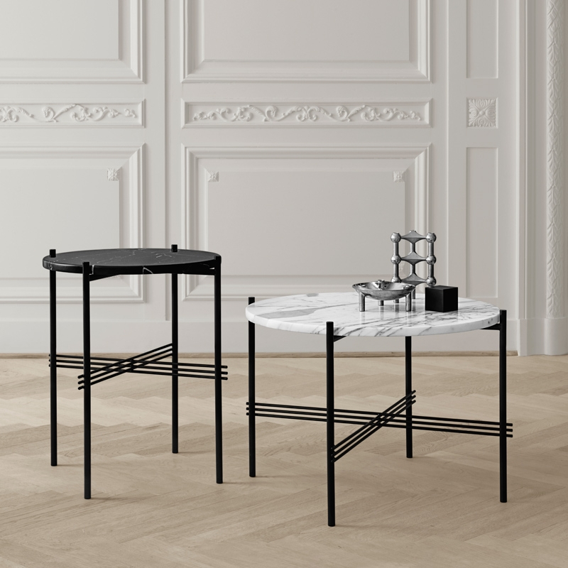 Table d'appoint guéridon TS SIDE Ø 40 Marbre Marquina noir GUBI