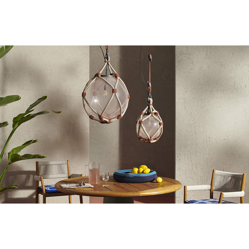 Luminaire extérieur Suspension BOLLICOSA NAUTILUS Ø 30 Verre rose transparent / nœuds rouille CASSINA