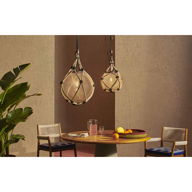 Luminaire extérieur Suspension BOLLICOSA NAUTILUS Ø 30 Verre rose transparent / nœuds rouille CASSINA