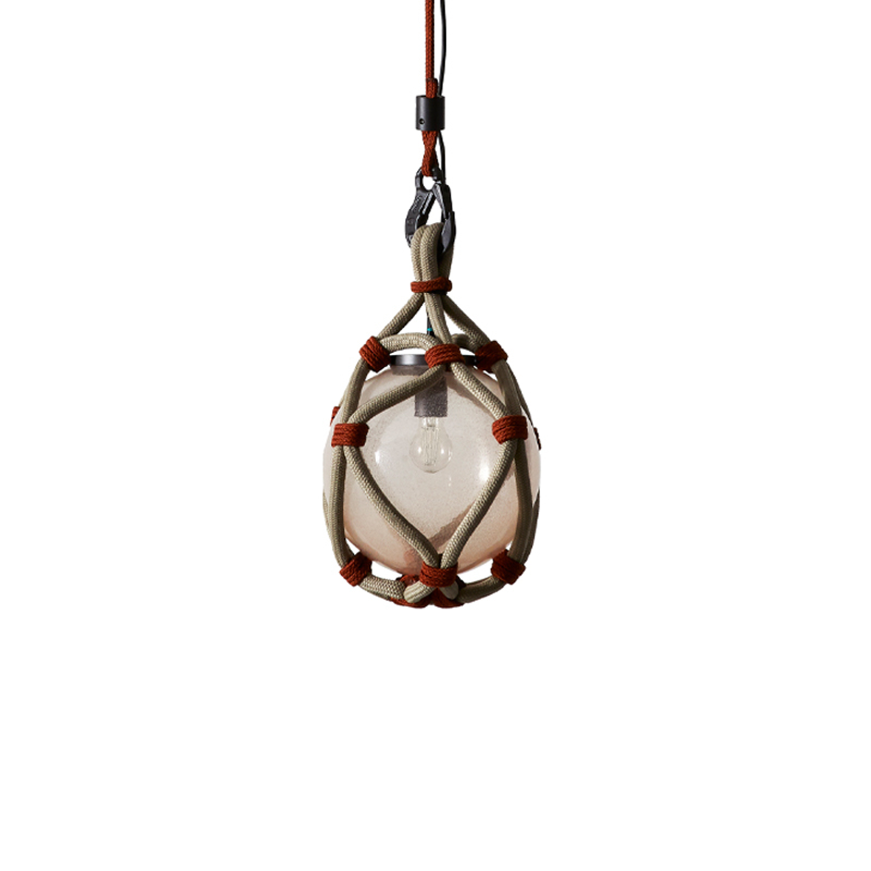 Luminaire extérieur Suspension BOLLICOSA NAUTILUS Ø 30 Verre rose transparent / nœuds rouille CASSINA