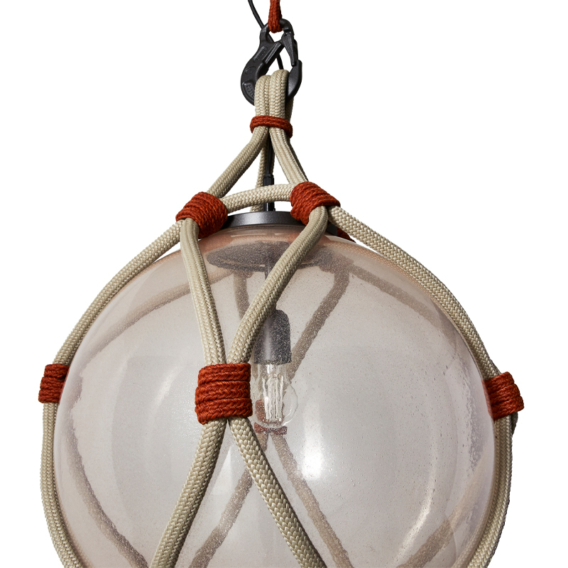 Luminaire extérieur Suspension BOLLICOSA NAUTILUS Ø 50 Verre rose transparent / nœuds rouille CASSINA