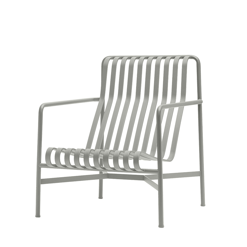 Fauteuil extérieur PALISSADE LOUNGE dossier haut Gris clair HAY