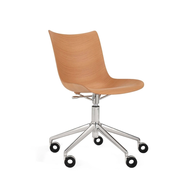Fauteuil de bureau P/WOOD roulettes Bois clair/ chrome KARTELL
