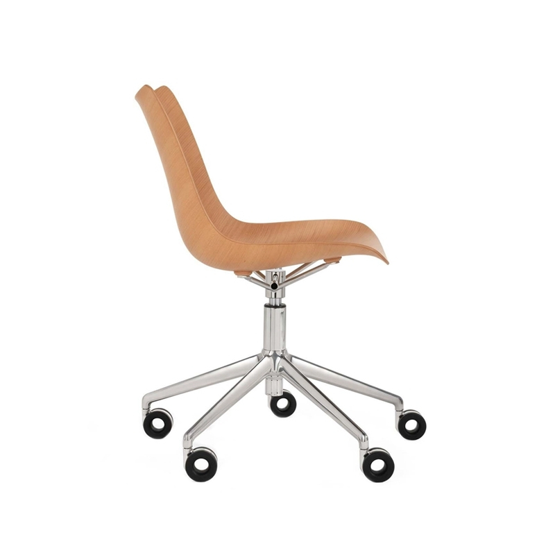 Fauteuil de bureau P/WOOD roulettes Bois clair/ chrome KARTELL