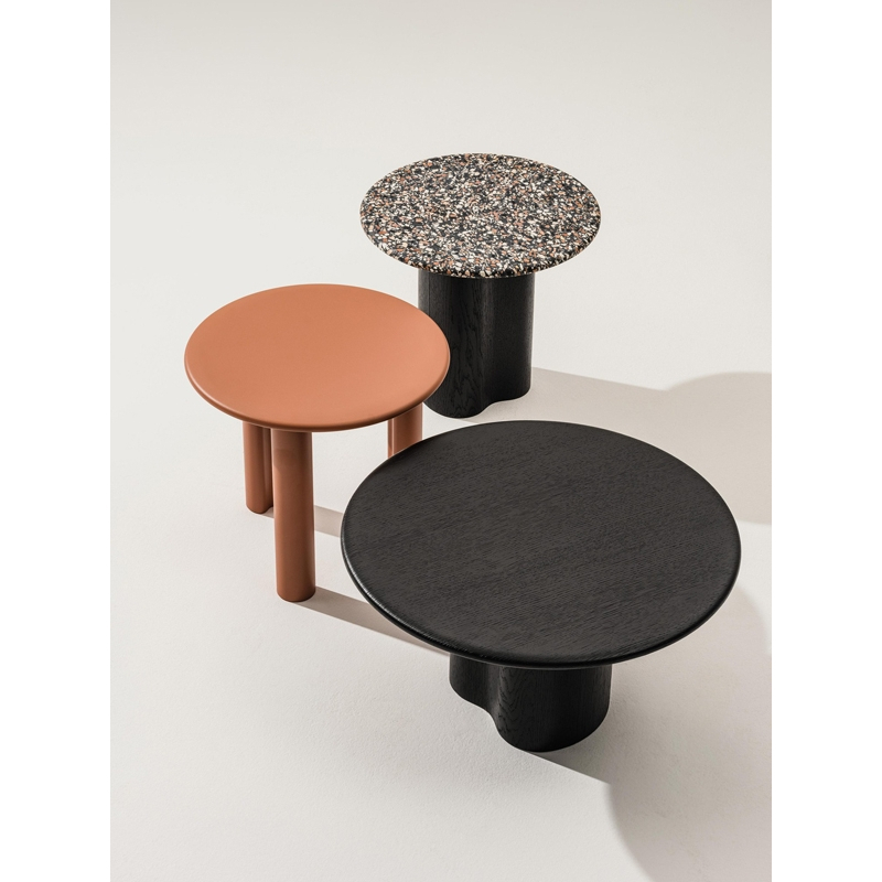 Table d'appoint guéridon GHIA Ø 50 pied central terrazzo Terrazzo foncé/ chêne noir ARPER