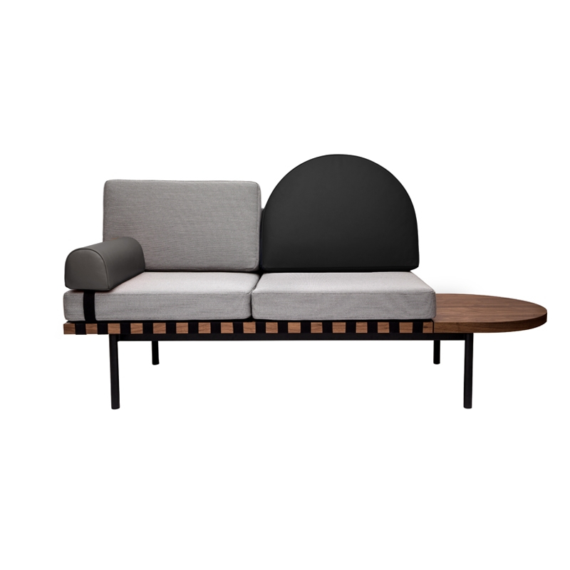 Canapé Banquette GRID Gris 133  Cuir noir, gris PETITE FRITURE