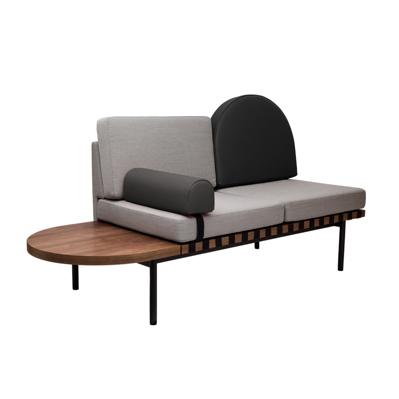 Canapé Banquette GRID Gris 133  Cuir noir, gris PETITE FRITURE