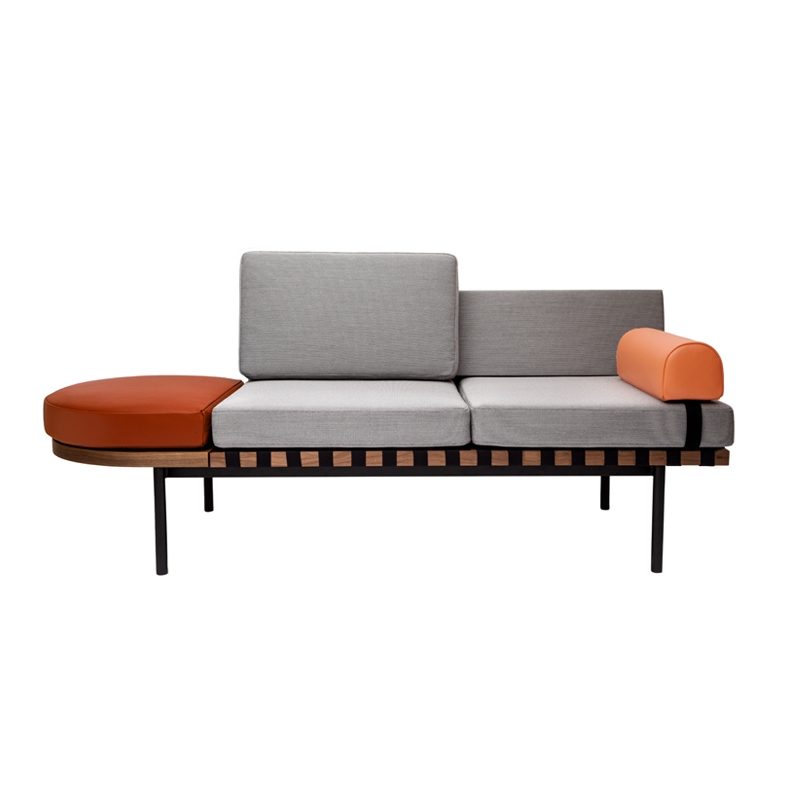 Canapé Banquette GRID Gris 133  Cuir brique, corail PETITE FRITURE