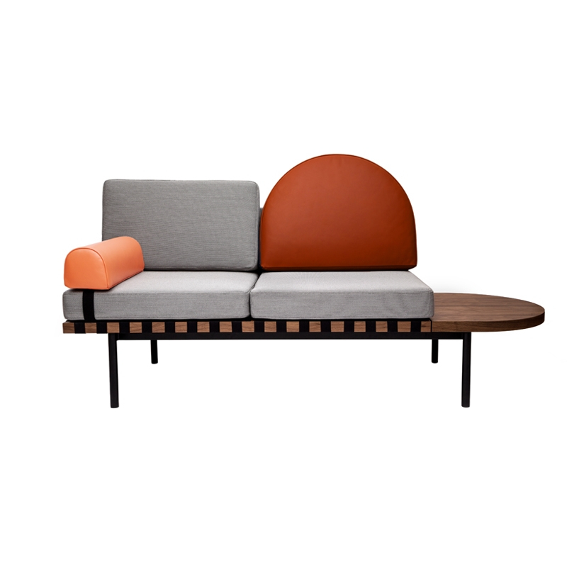Canapé Banquette GRID Gris 133  Cuir brique, corail PETITE FRITURE