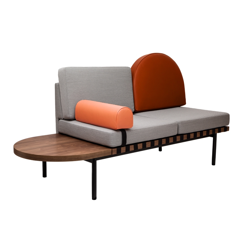 Canapé Banquette GRID Gris 133  Cuir brique, corail PETITE FRITURE
