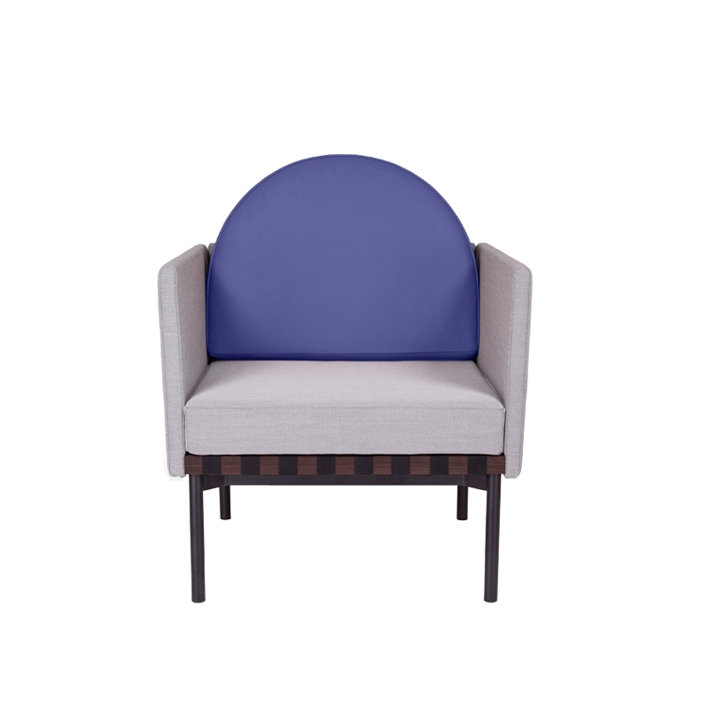 GRID with Leather cushion Grey 133 Royal blue cushion
