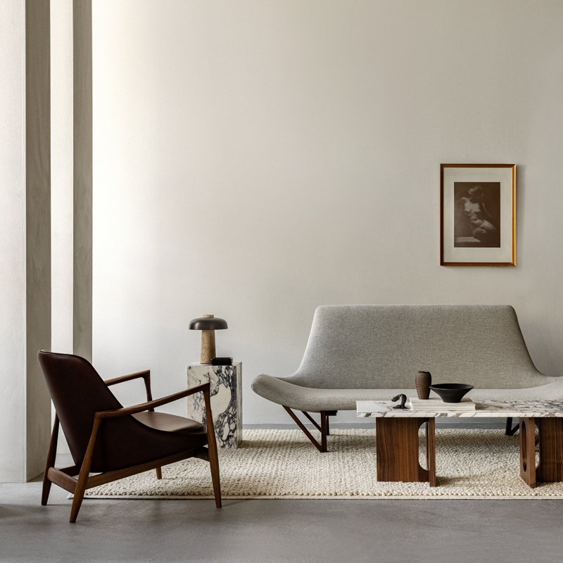 Table basse ANDROGYNE bois & pierre Marbre Calacatta Viola/ noyer AUDO COPENHAGEN